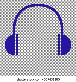 Headphones sign illustration. Blue icon on transparent background.