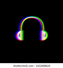 Headphones sign illustration. Red, green and blue unfocused contour icon at black background. Illustration.