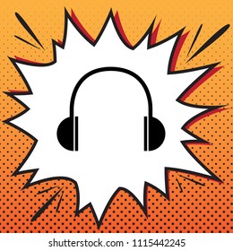 Headphones sign illustration. Vector. Comics style icon on pop-art background.