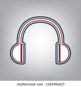 Headphones sign illustration. Vector. Dark red, transparent and midnight green stroke of white icon at grayish background.