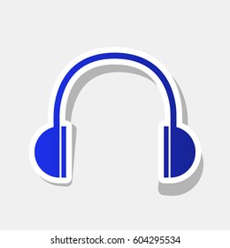 Headphones sign illustration. Vector. New year bluish icon with outside stroke and gray shadow on light gray background.