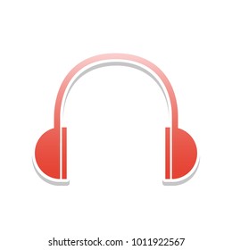Headphones sign illustration. Vector. Reddish icon with white and gray shadow on white background. Isolated.