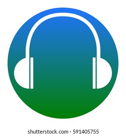 Headphones sign illustration. Vector. White icon in bluish circle on white background. Isolated.