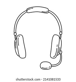 Headphones sketch. Podcast or music item. Illustration for broadcast. Editable outline. Hand drawn black and white vector icon