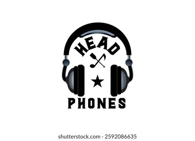 Headphones and sound cross logo vector on white background. flat headphones vector illustration
