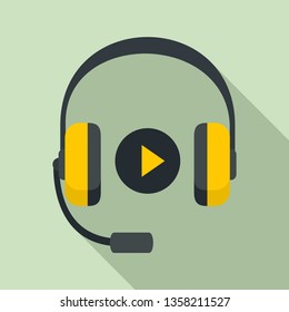 Headphones sound learning icon. Flat illustration of headphones sound learning vector icon for web design