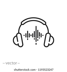 headphones with sound wave icon, music play line sign - vector illustration eps10