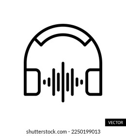 Headphones with sound wave, Music playing vector icon in line style design for website, app, UI, isolated on white background. Editable stroke. EPS 10 vector illustration.