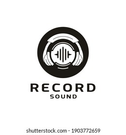 Headphones and Sound wave, Music Record studio logo design inspiration