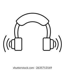 Headphones with sound wave symbols, representing audio output or music playback.