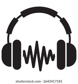 Headphones with Sound Wave Vector Icon – Audio and Music Symbol Design