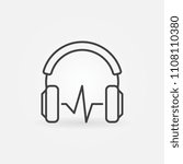 Headphones with sound wave vector minimal symbol or icon in linear style