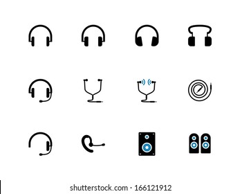 Headphones and speakers duotone icons. Vector illustration.