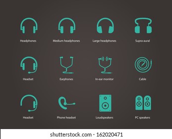 Headphones and speakers icons. Vector illustration.