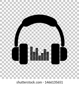Headphones with spectrum bars or equalizer sign. Black icon on transparent background. Illustration.
