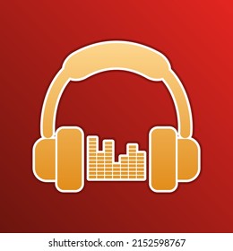 Auriculares con barras de espectro o signo de ecualizador. Icono de gradiente dorado con contornos sobre fondo recto. Ilustración.