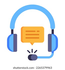 Auriculares con burbuja de voz, icono plano de asistencia al cliente 