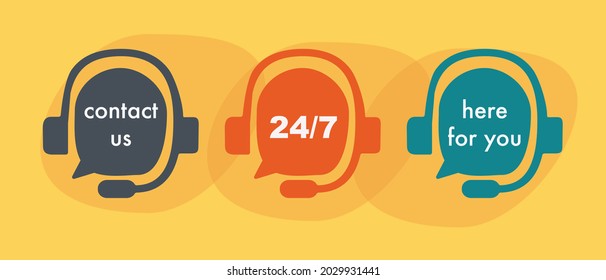 Headphones with speech icon sign symbol, logo vector illustration for web and mobile, copy paste, place for text.  24 hours Customer Technical Help Support Service callcenter for Telemarketers concept