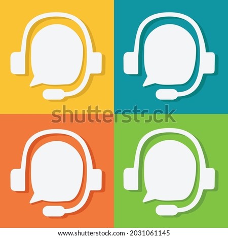 Headphones with speech set icon sign symbol, logo vector illustration web and mobile, copy paste, place for text.  24 hours Customer Technical Help Support Service callcenter for Telemarketers concept