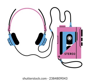 Headphones with Stereo Player as Bright Item from Nineties Vector Illustration