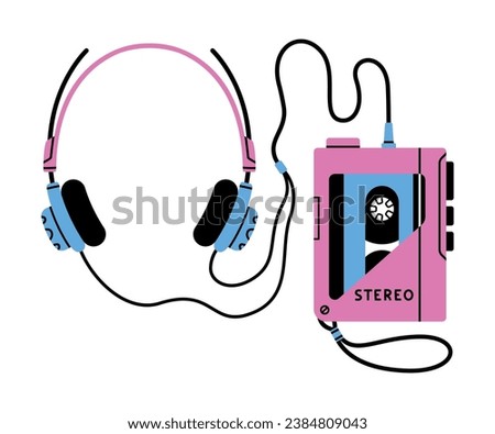 Headphones with Stereo Player as Bright Item from Nineties Vector Illustration