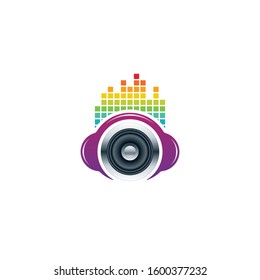 Headphones symbol with speaker and equalizer. Abstract dj musical icon design.