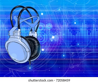 Headphones & technology background. Vector illustration - eps10