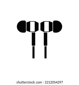 Auriculares, icono tecnológico en glifo plano negro, estilo relleno aislado en fondo blanco