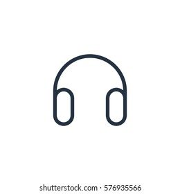 headphones thin line icon set on white background, audio, music, flat, minimalistic