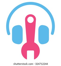 Headphones Tools vector icon. Style is bicolor flat symbol, pink and blue colors, rounded angles, white background.