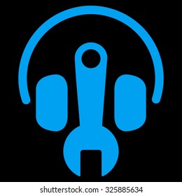 Headphones Tools vector icon. Style is flat symbol, blue color, rounded angles, black background.
