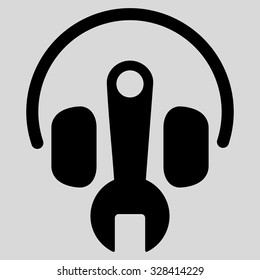 Headphones Tools vector icon. Style is flat symbol, black color, rounded angles, light gray background.