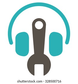 Headphones Tools vector icon. Style is bicolor flat symbol, grey and cyan colors, rounded angles, white background.