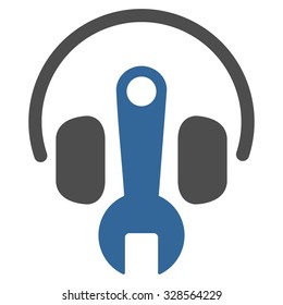 Headphones Tools vector icon. Style is bicolor flat symbol, cobalt and gray colors, rounded angles, white background.