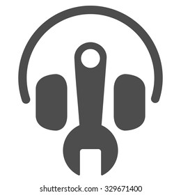 Headphones Tools vector icon. Style is flat symbol, gray color, rounded angles, white background.