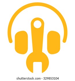 Headphones Tools vector icon. Style is flat symbol, yellow color, rounded angles, white background.