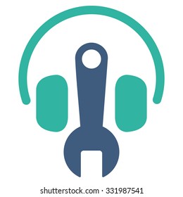 Headphones Tools vector icon. Style is bicolor flat symbol, cobalt and cyan colors, rounded angles, white background.