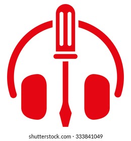 HeadPhones Tools vector icon. Style is flat symbol, red color, rounded angles, white background.