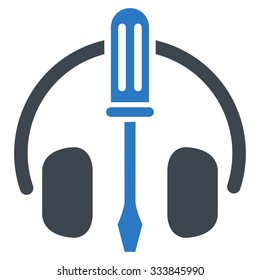 HeadPhones Tools vector icon. Style is bicolor flat symbol, smooth blue colors, rounded angles, white background.