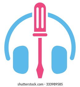 HeadPhones Tools vector icon. Style is bicolor flat symbol, pink and blue colors, rounded angles, white background.