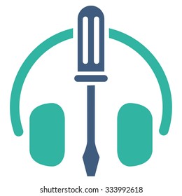 HeadPhones Tools vector icon. Style is bicolor flat symbol, cobalt and cyan colors, rounded angles, white background.