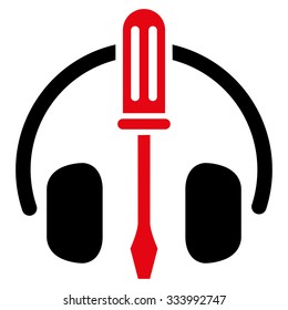 HeadPhones Tools vector icon. Style is bicolor flat symbol, intensive red and black colors, rounded angles, white background.
