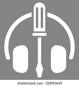 HeadPhones Tools vector icon. Style is flat symbol, white color, rounded angles, gray background.