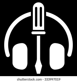 HeadPhones Tools vector icon. Style is flat symbol, white color, rounded angles, black background.