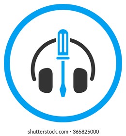 Headphones Tools vector icon. Style is bicolor flat circled symbol, blue and gray colors, rounded angles, white background.