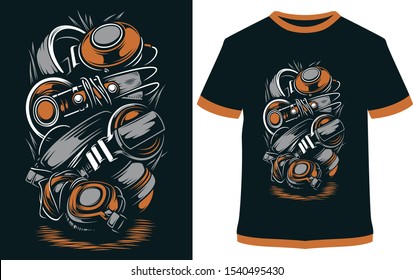 headphones t-shirt - vector design illustration, it can use for label, logo, sign, sticker for printing for the family t-shirt.