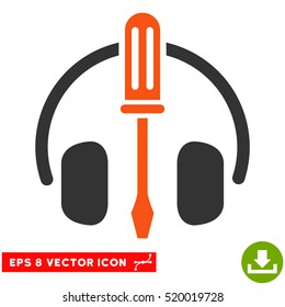 Headphones Tuning Screwdriver EPS vector pictogram. Illustration style is flat iconic bicolor orange and gray symbol on white background.