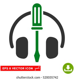Headphones Tuning Screwdriver EPS vector pictogram. Illustration style is flat iconic bicolor green and gray symbol on white background.