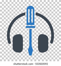 Headphones Tuning Screwdriver icon. Vector pictograph style is a flat bicolor symbol, smooth blue colors, chess transparent background. Designed for software and web interface toolbars and menus.