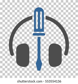Headphones Tuning Screwdriver icon. Vector pictogram style is a flat bicolor symbol, cobalt and gray colors, chess transparent background. Designed for software and web interface toolbars and menus.